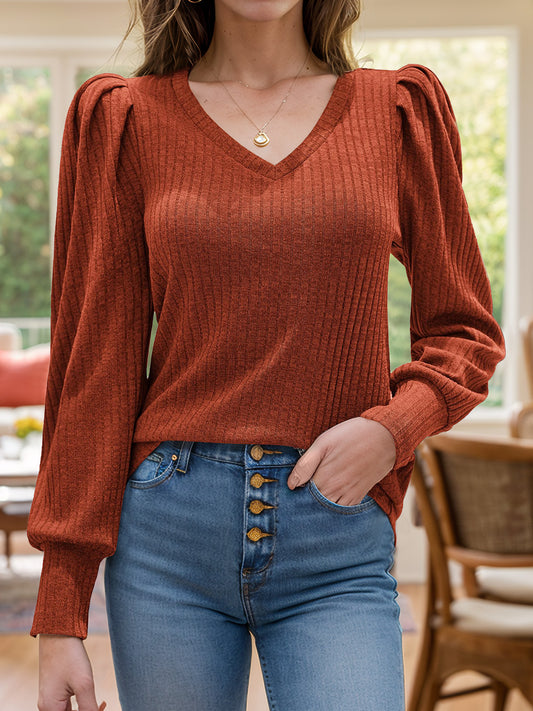 Ruched V-Neck Long Sleeve Top