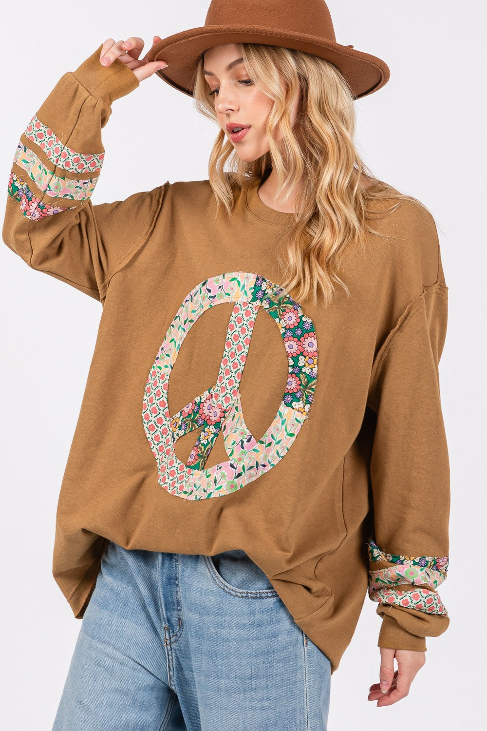 SAGE + FIG Peace Applique Patch Long Sleeve Top